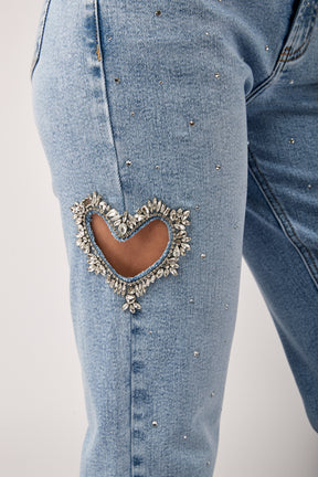 Jeans Detail Heart in Rhinestones - Lovely