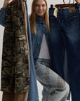 Toxik3 pantalon wide en jean stretch camo strass