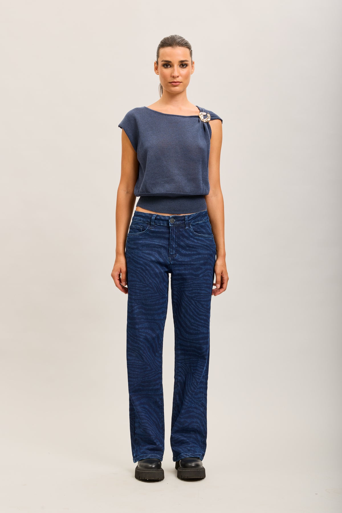 Toxik3 straight jeans with faded zebra pattern