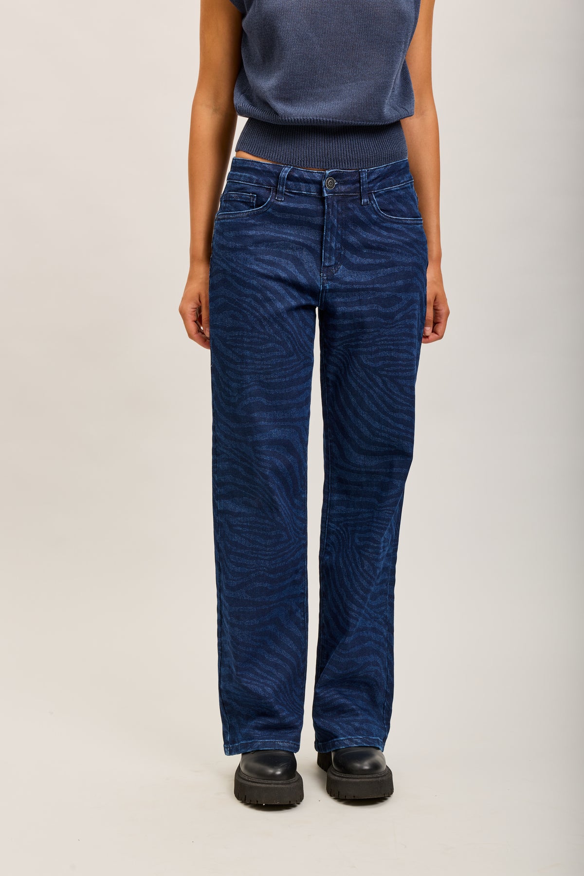Toxik3 straight jeans with faded zebra pattern