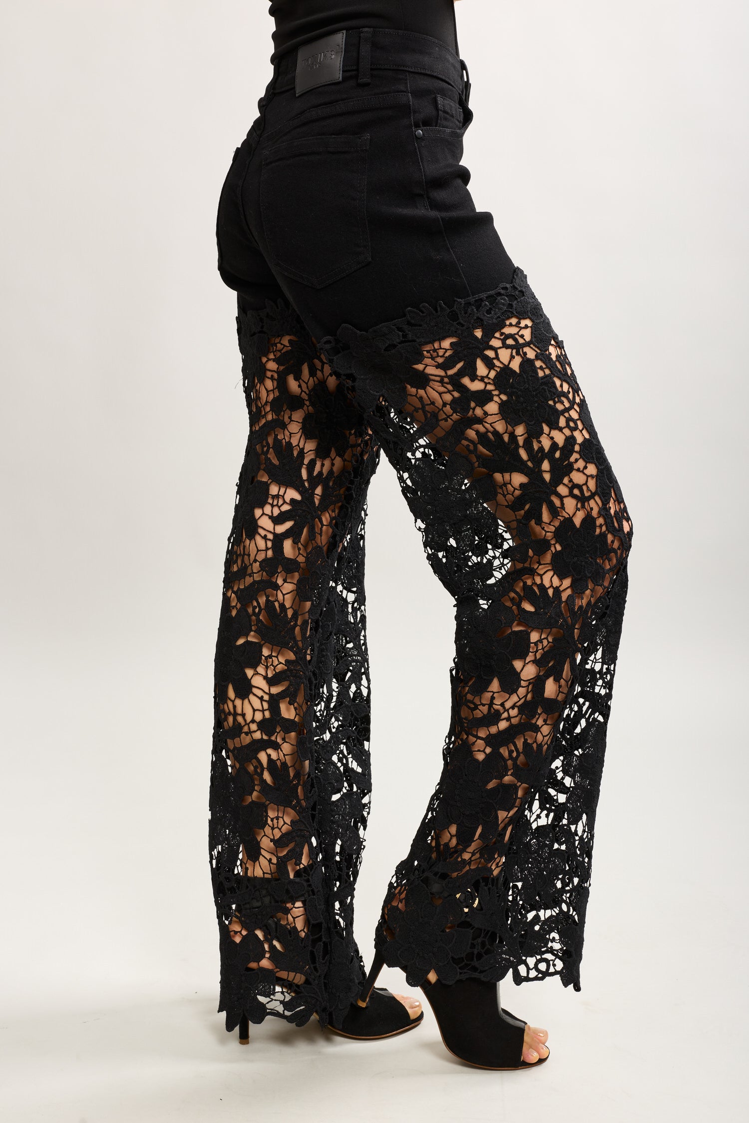 Toxik3 straight stretch denim jean pants with openwork lace