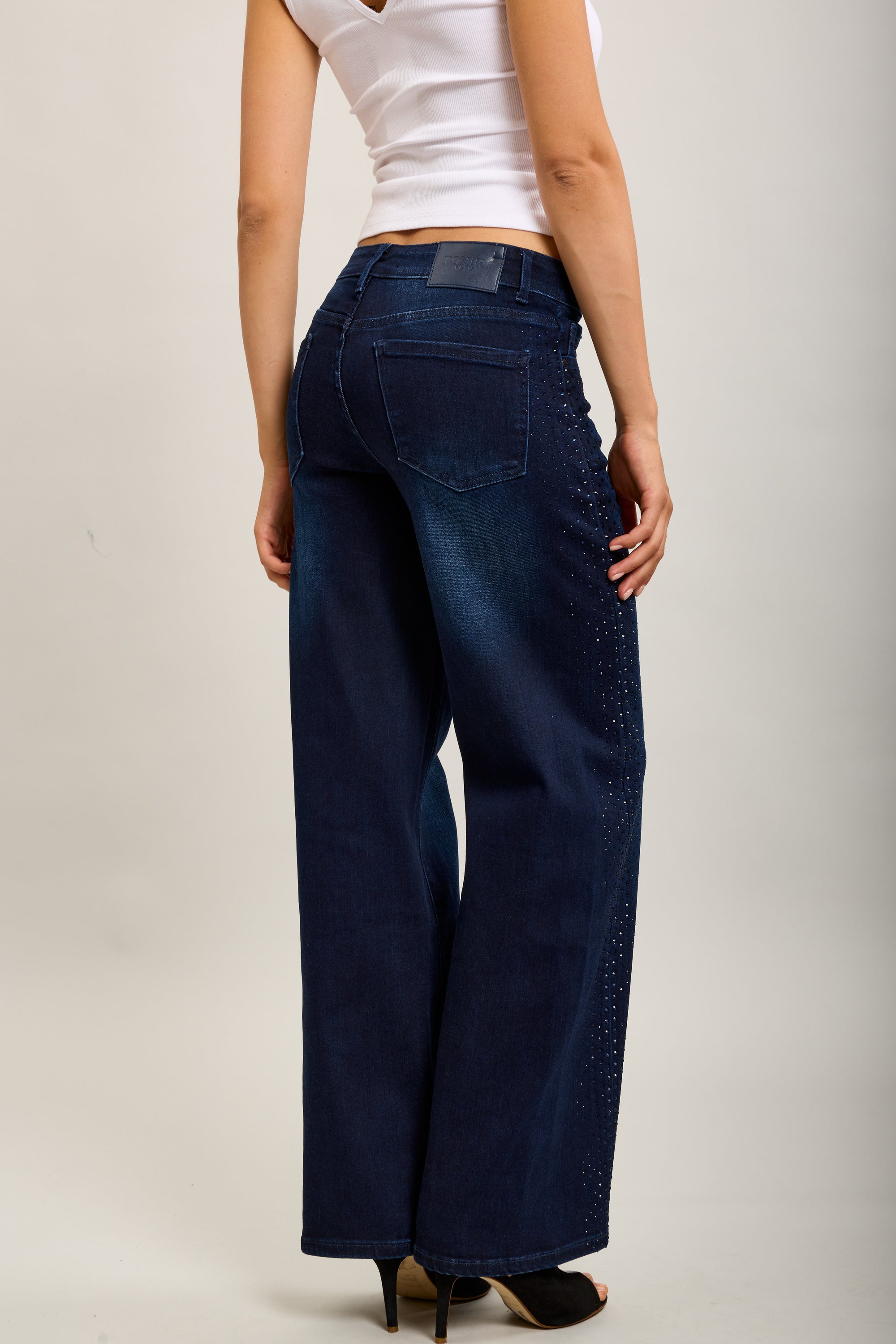Toxik3 pantalon jean droit denim stretch strass