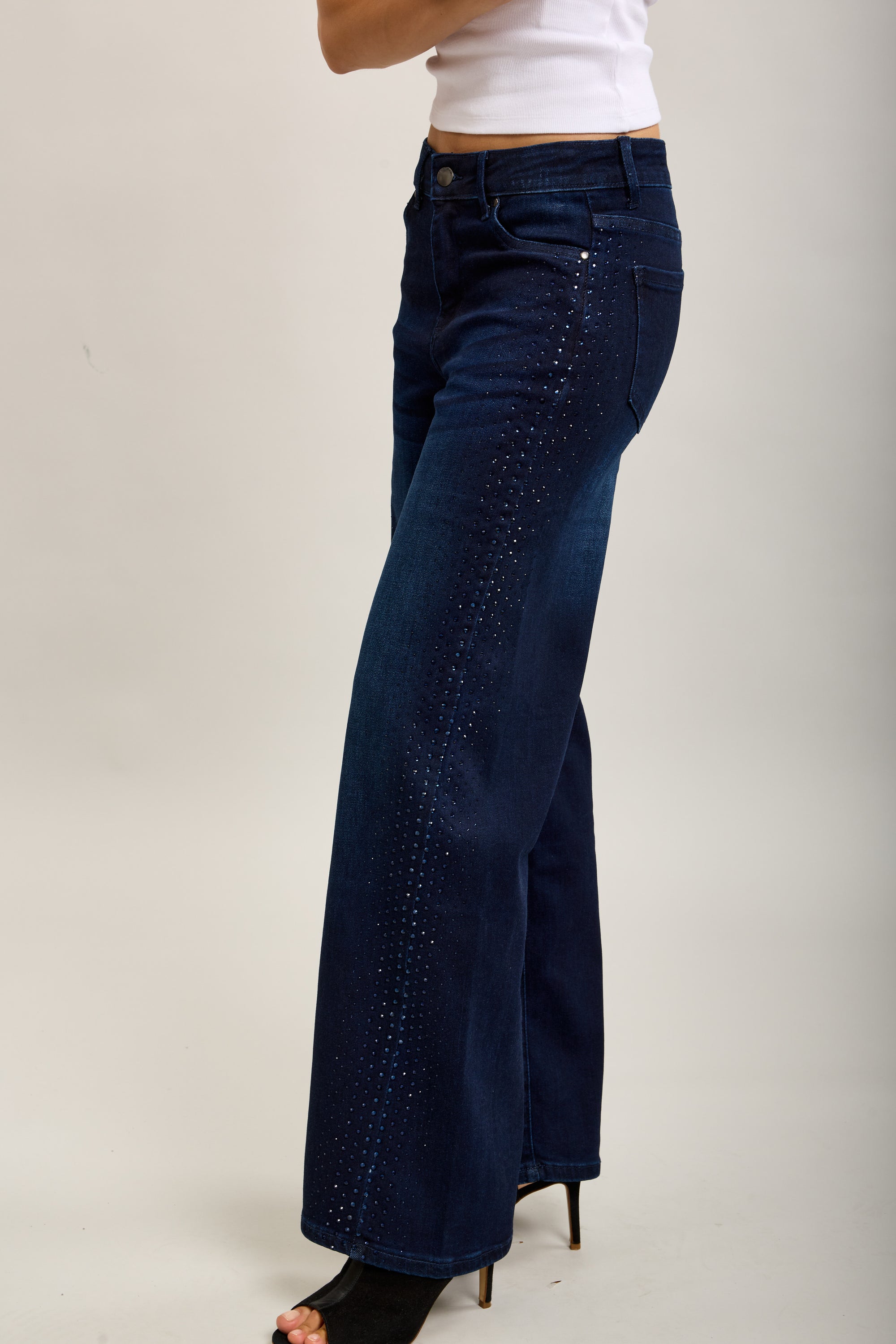 Toxik3 pantalon jean droit denim stretch strass