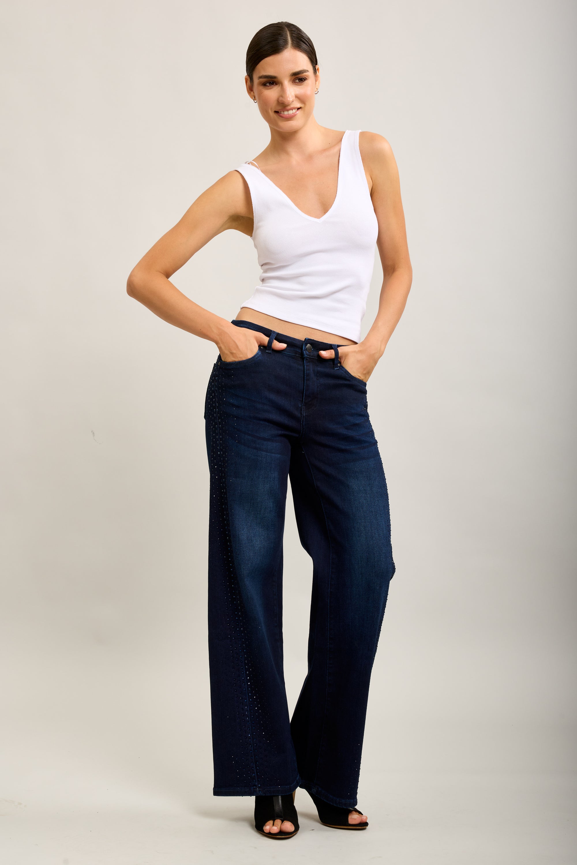 Toxik3 pantalon jean droit denim stretch strass