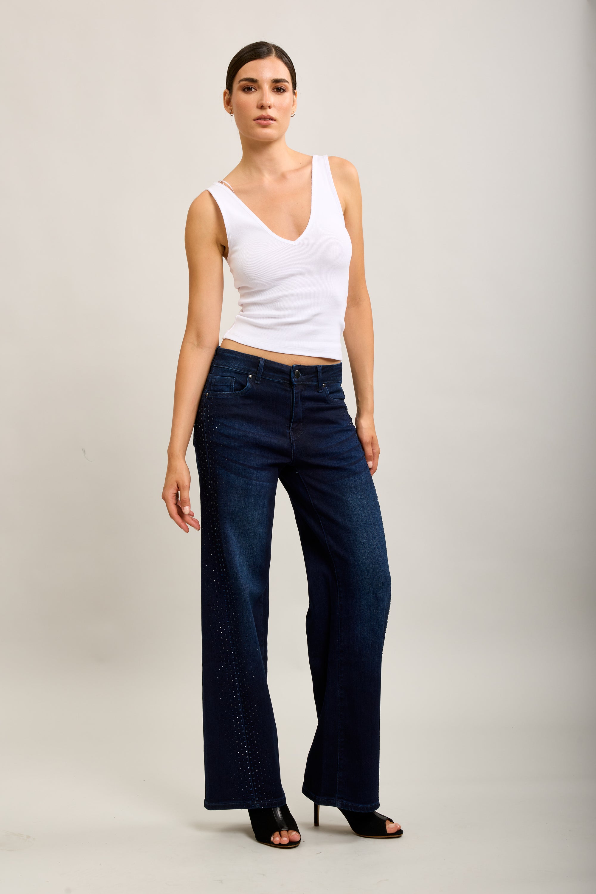 Toxik3 pantalon jean droit denim stretch strass