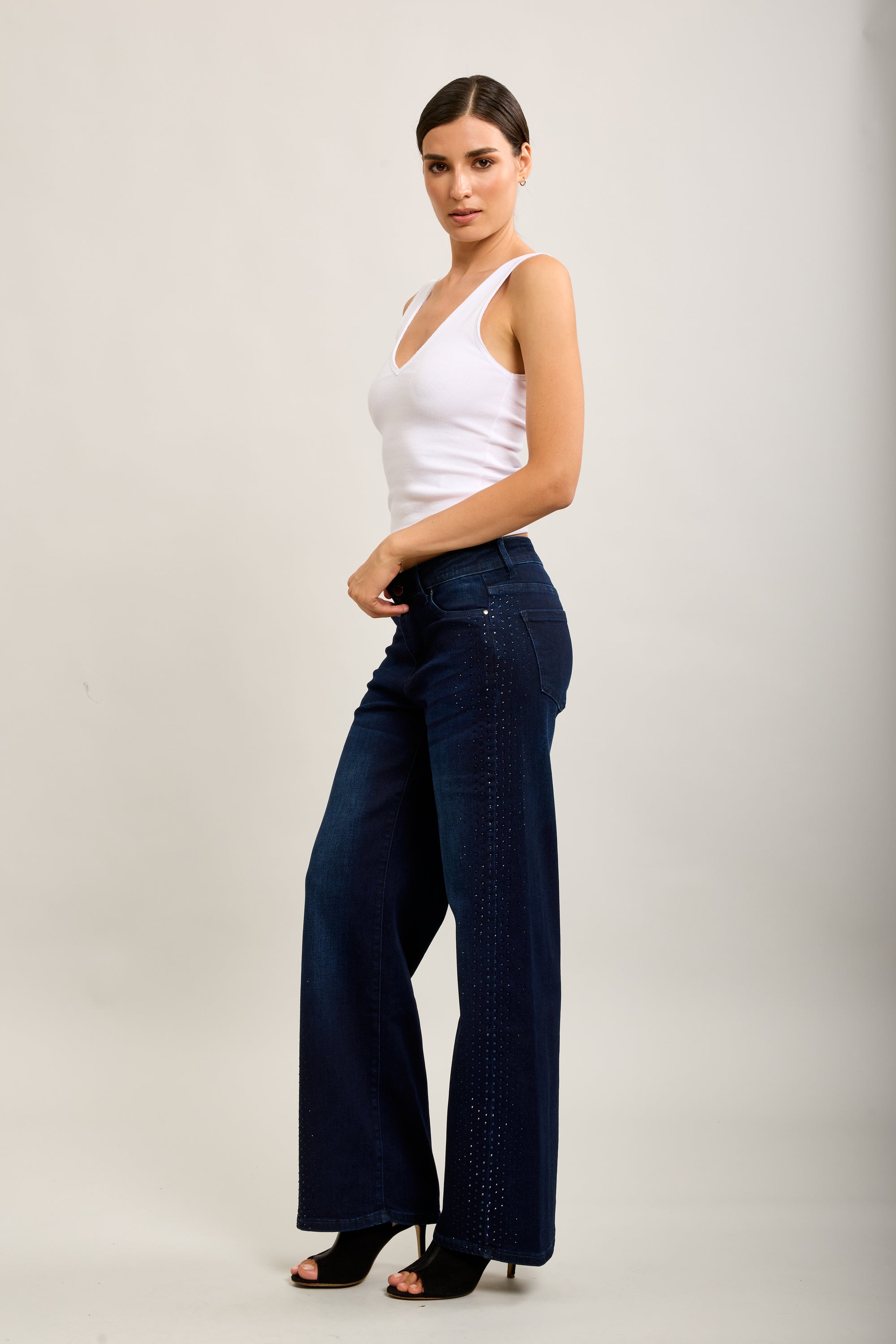 Toxik3 pantalon jean droit denim stretch strass