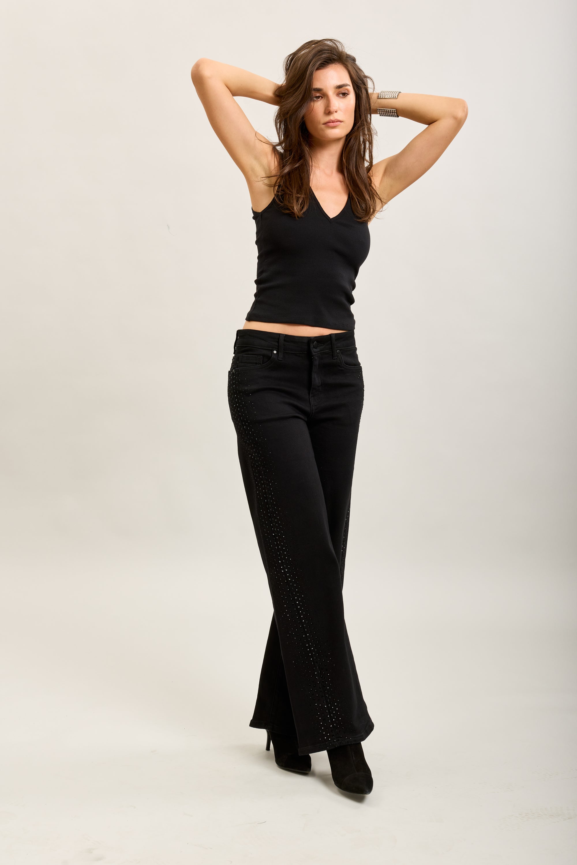 Toxik3 pantalon jean droit denim stretch strass