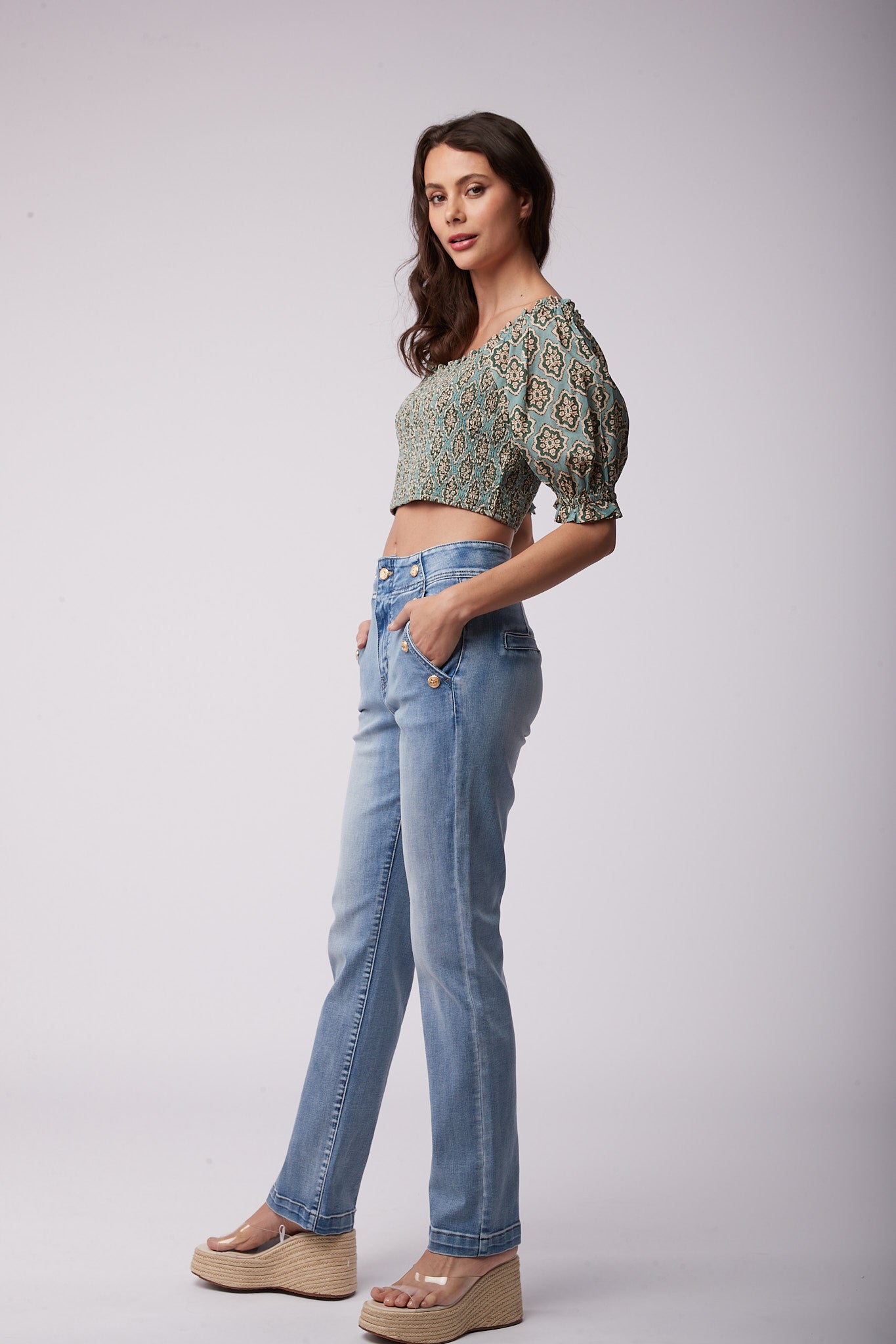 Denim trousers with gold buttons - Merveille