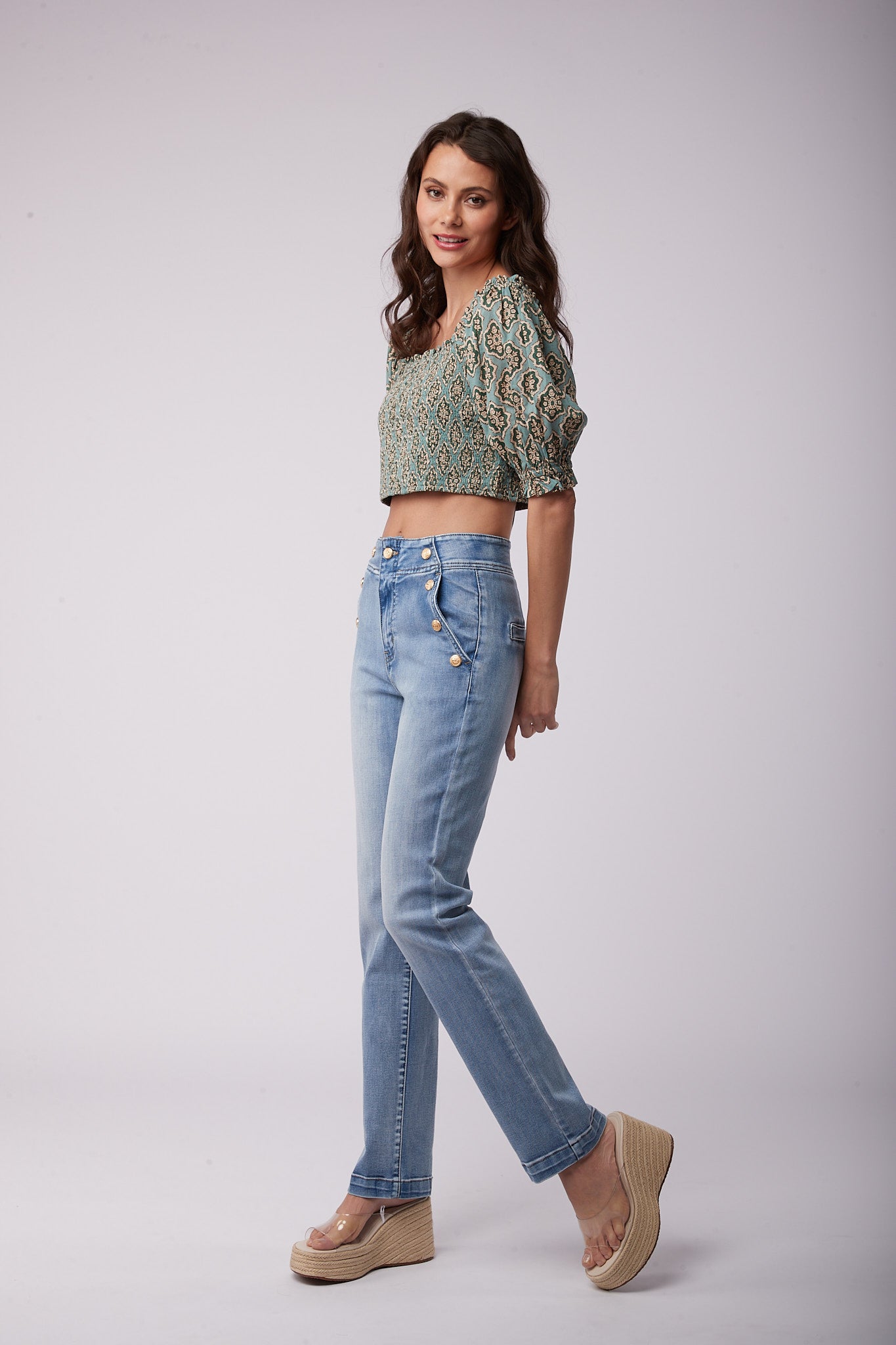 Denim trousers with gold buttons - Merveille