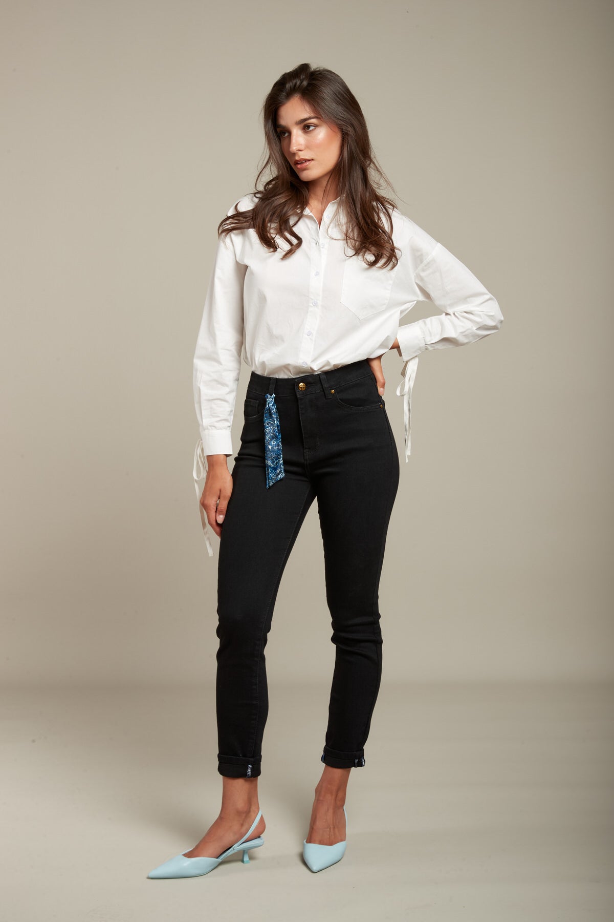 Toxik3 slim jeans with cuffs and scarf