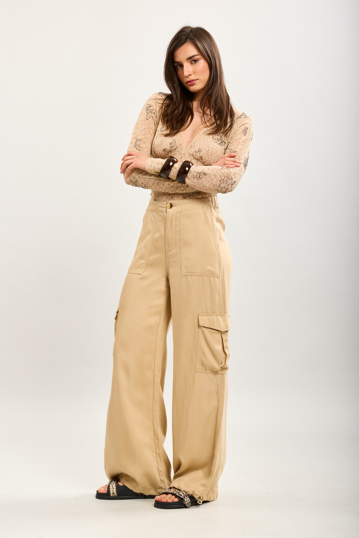 Toxik3 pantalon palazzo cargo Lyocell