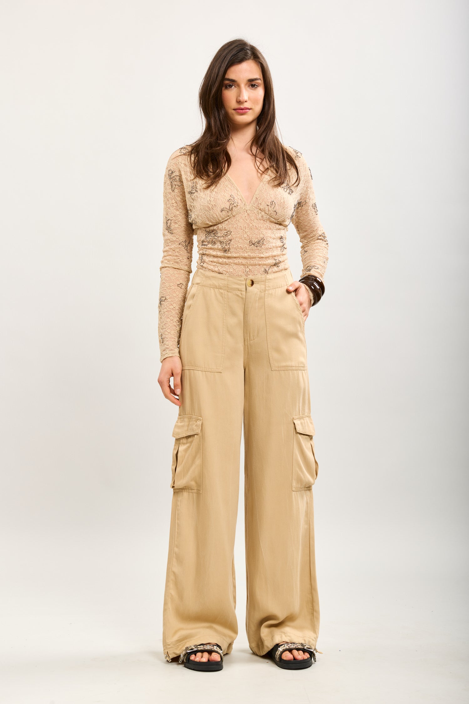 Toxik3 pantalon palazzo cargo Lyocell