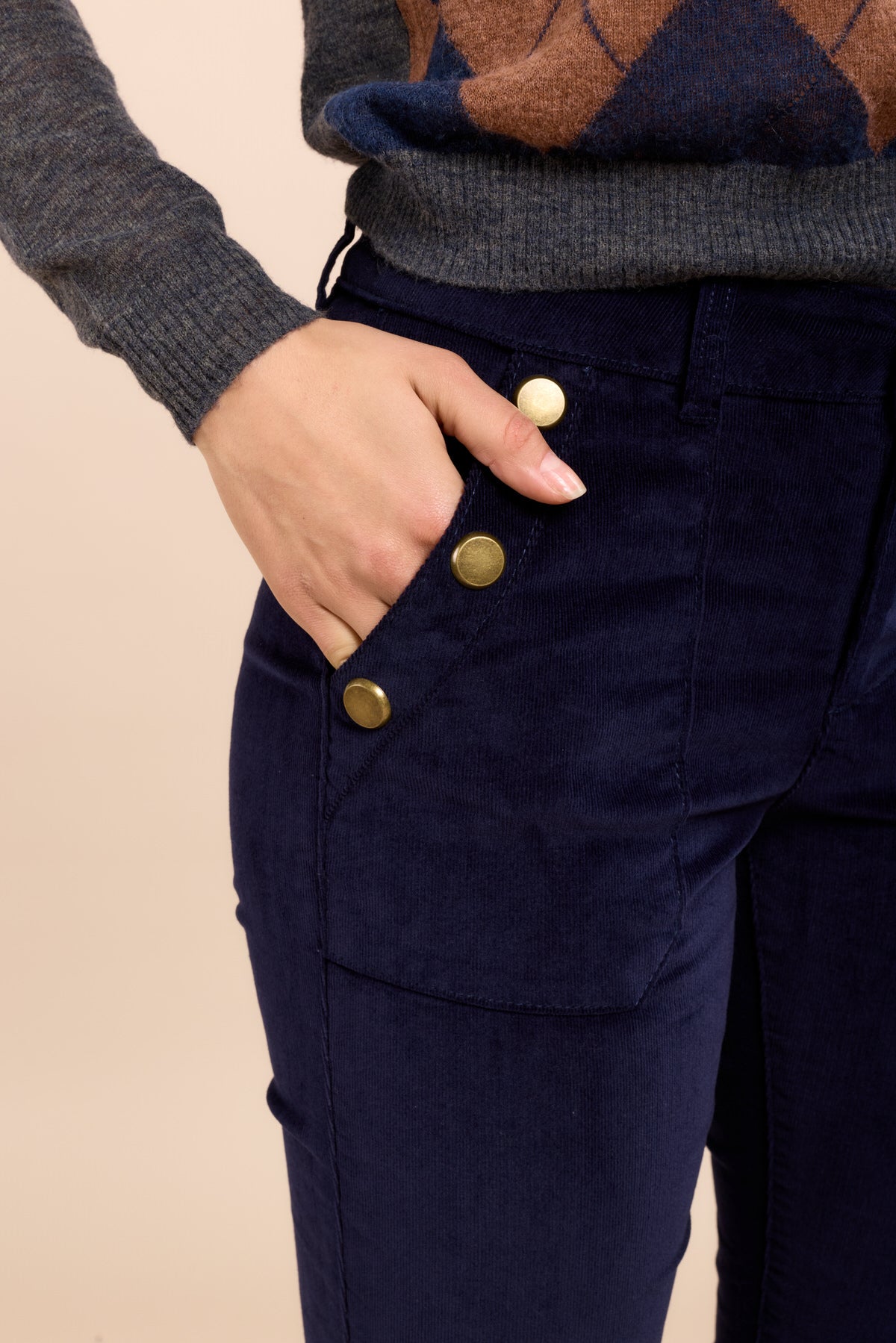 Toxik3 pantalon velours flare détails boutons or