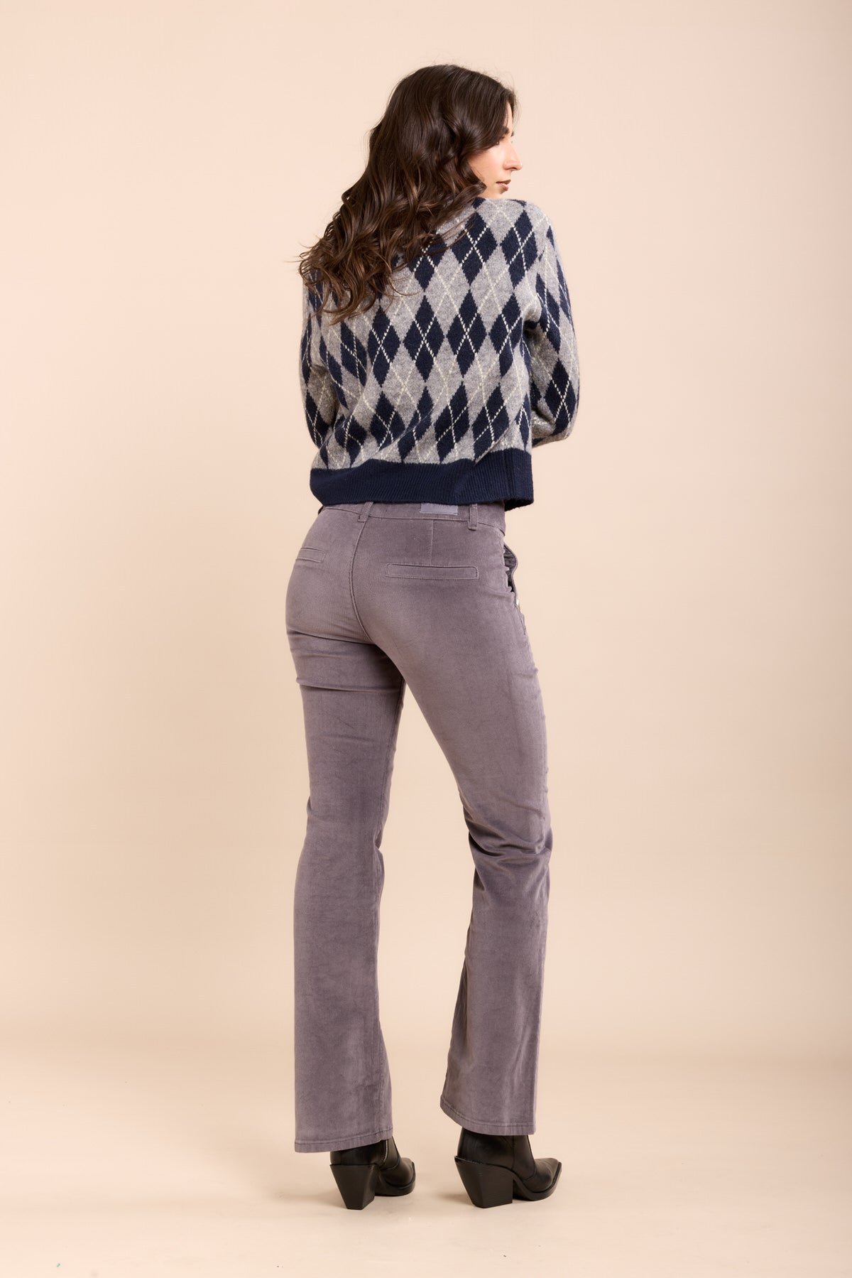 Toxik3 pantalon velours flare détails boutons or