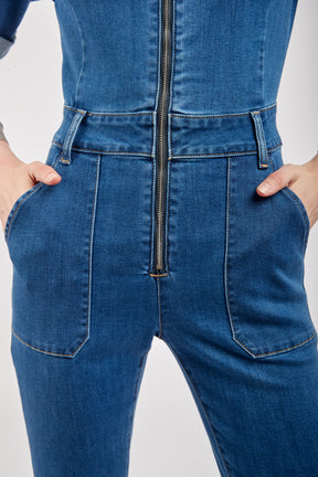 Combinaison jean zip manche courte - Aqua