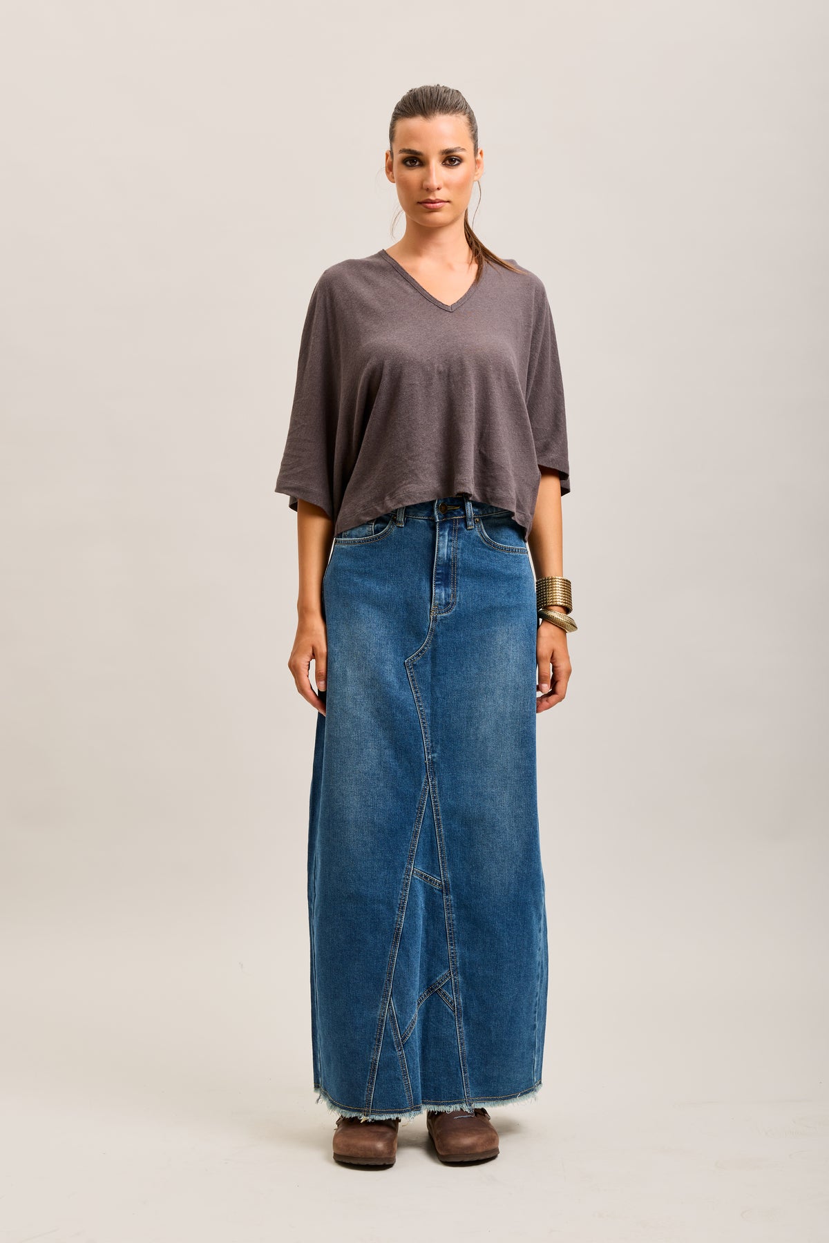 Toxik3 geteilter Jeansrock aus Lyocell-Jeans
