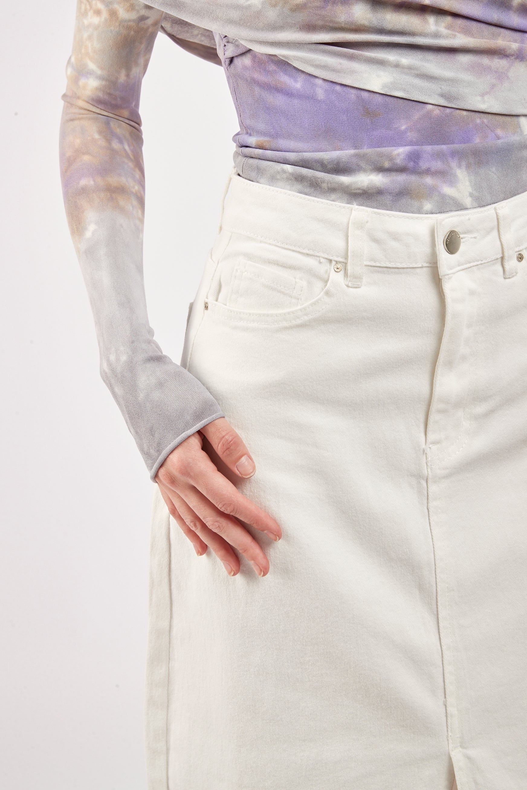 Jupe jean extra-long fente avant - Dove