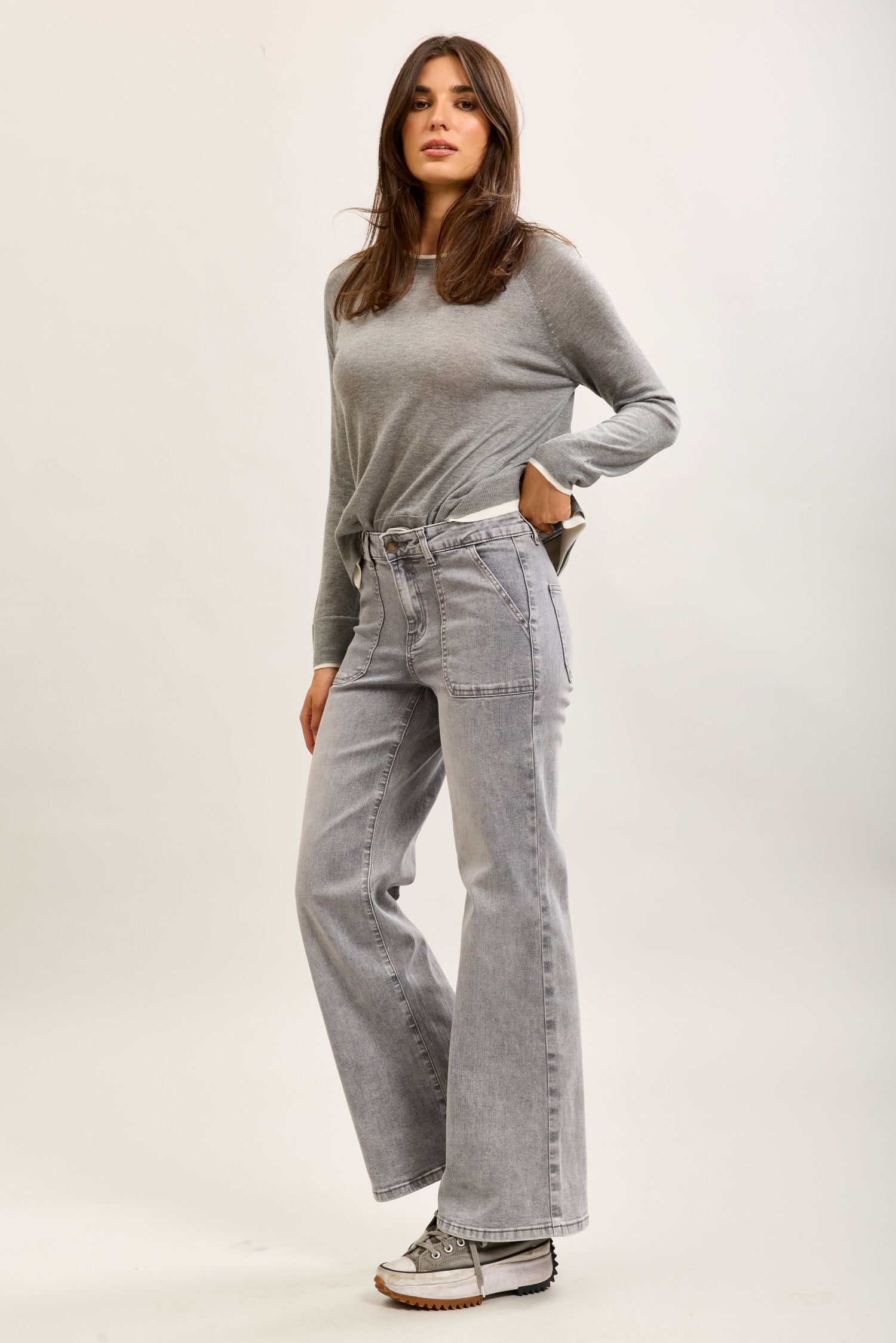 Toxik3 wide stretch denim pants with carpenter pockets