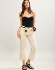 Toxik3 pantalon jean bootcut cropped clous latéraux accessoire ceinture