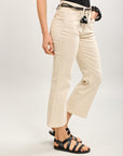 Toxik3 pantalon jean bootcut cropped clous latéraux accessoire ceinture