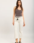 Toxik3 pantalon jean bootcut cropped clous latéraux accessoire ceinture