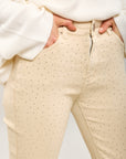 Toxik3 jean droit crème taille haute stretch à strass