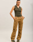 Toxik3 pantalones cargo milrayas anchos de terciopelo