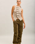 Toxik3 pantalones cargo milrayas anchos de terciopelo
