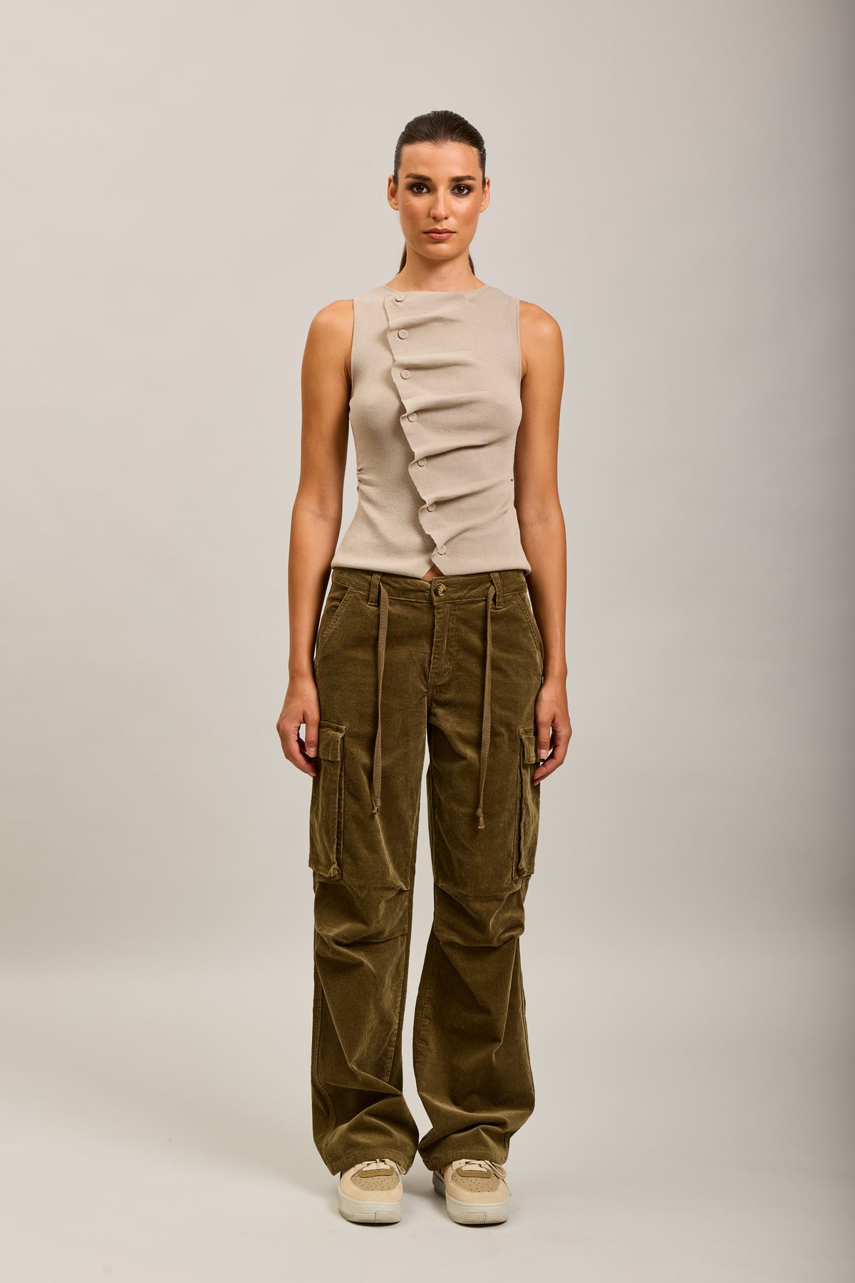 Toxik3 pantalones cargo milrayas anchos de terciopelo