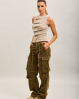 Toxik3 pantalones cargo milrayas anchos de terciopelo