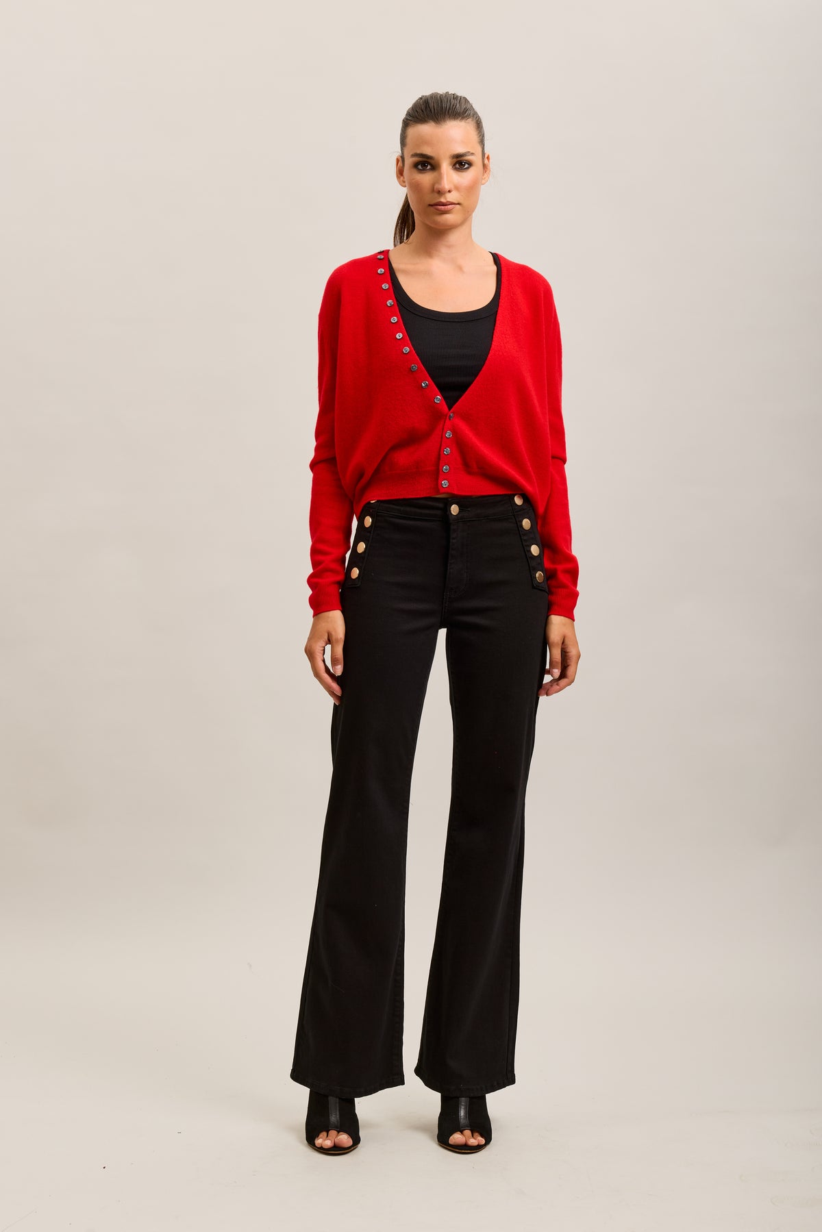 Toxik3 stretch denim bootcut jean pants gold buttons