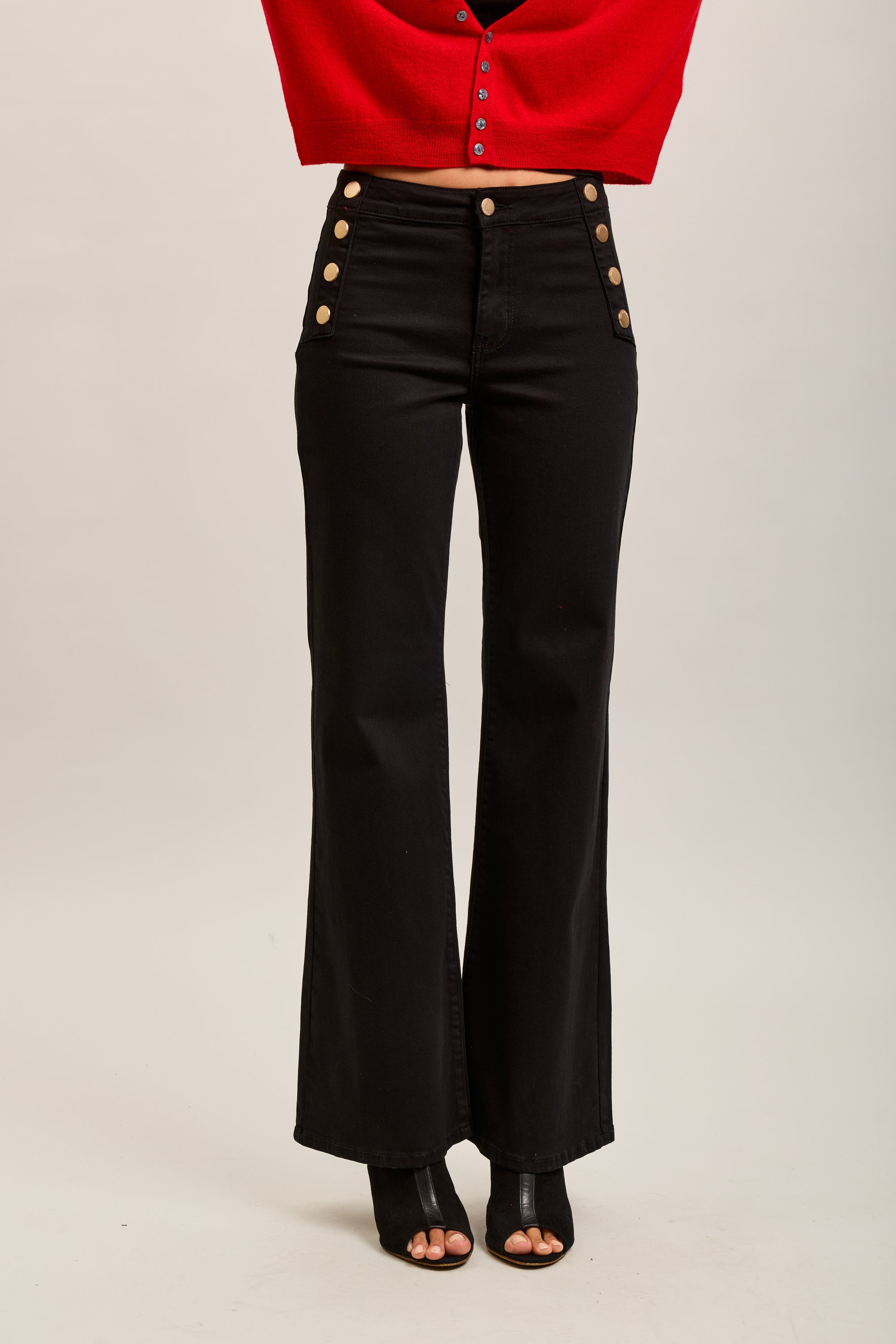Toxik3 stretch denim bootcut jean pants gold buttons