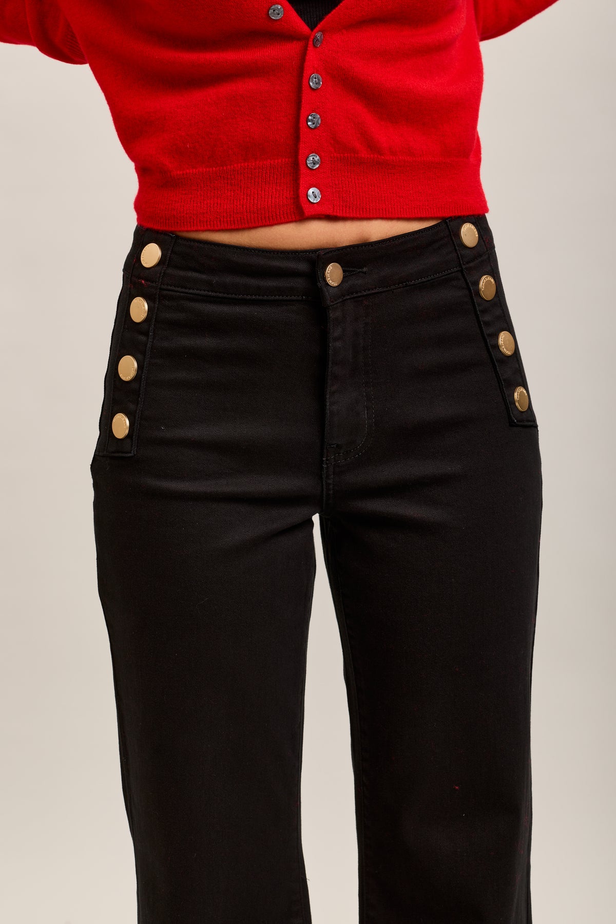 Toxik3 stretch denim bootcut jean pants gold buttons