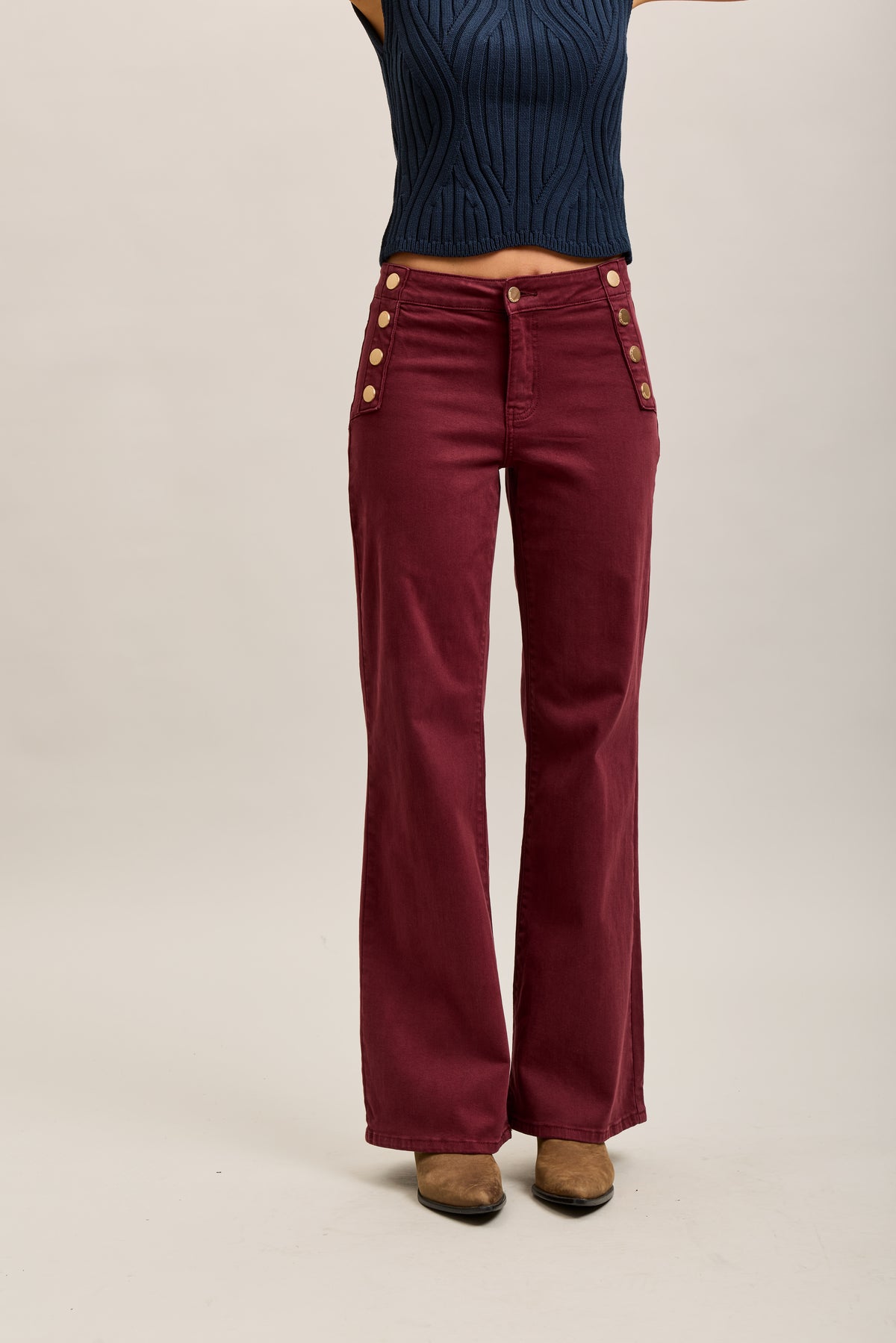 Toxik3 stretch denim bootcut jean pants gold buttons