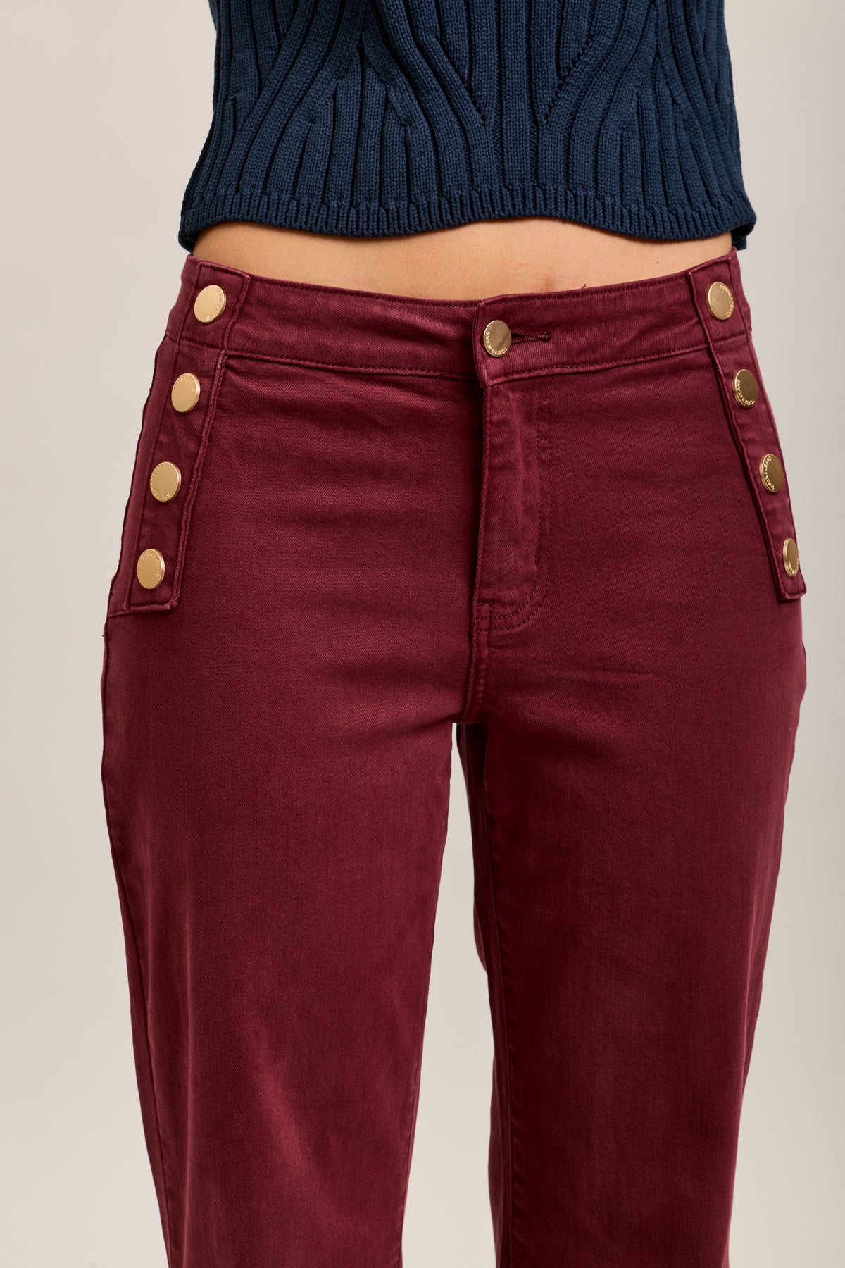 Toxik3 stretch denim bootcut jean pants gold buttons