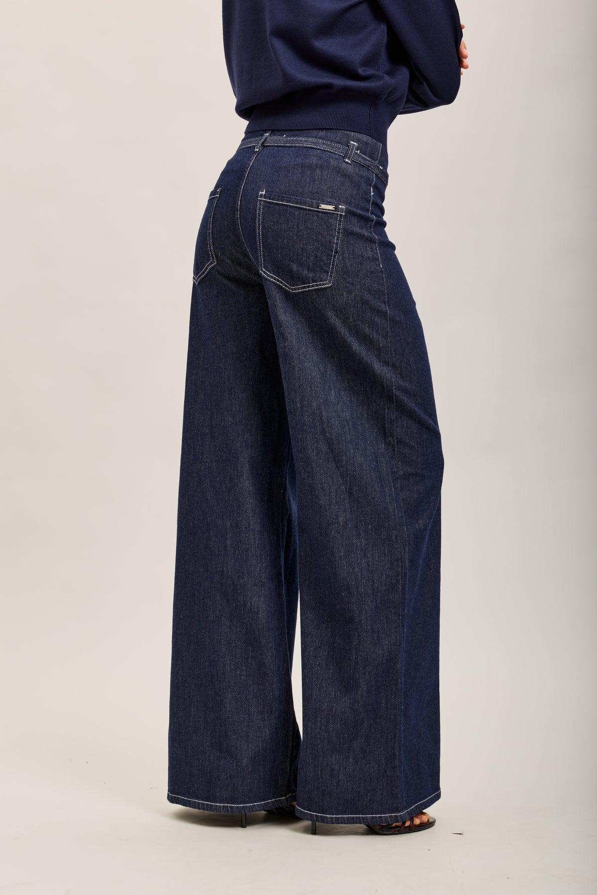 Toxik3 jean stretch wide nervuré à ceinture bleu brut