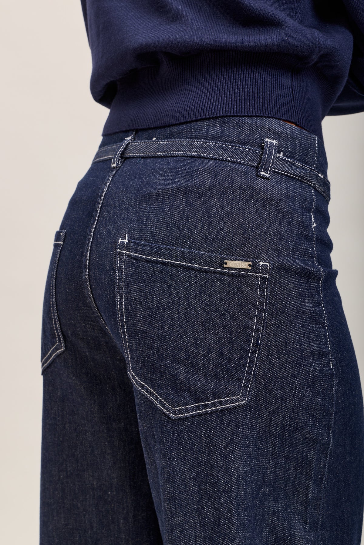 Toxik3 jean stretch wide nervuré à ceinture bleu brut