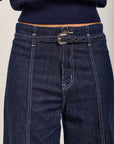Toxik3 jean stretch wide nervuré à ceinture bleu brut
