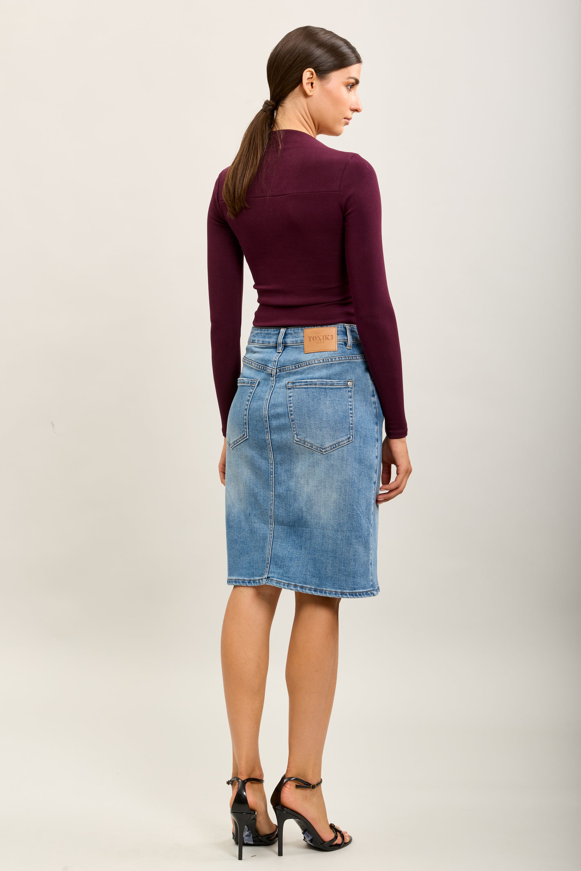 toxik3 jupe jean crayon denim