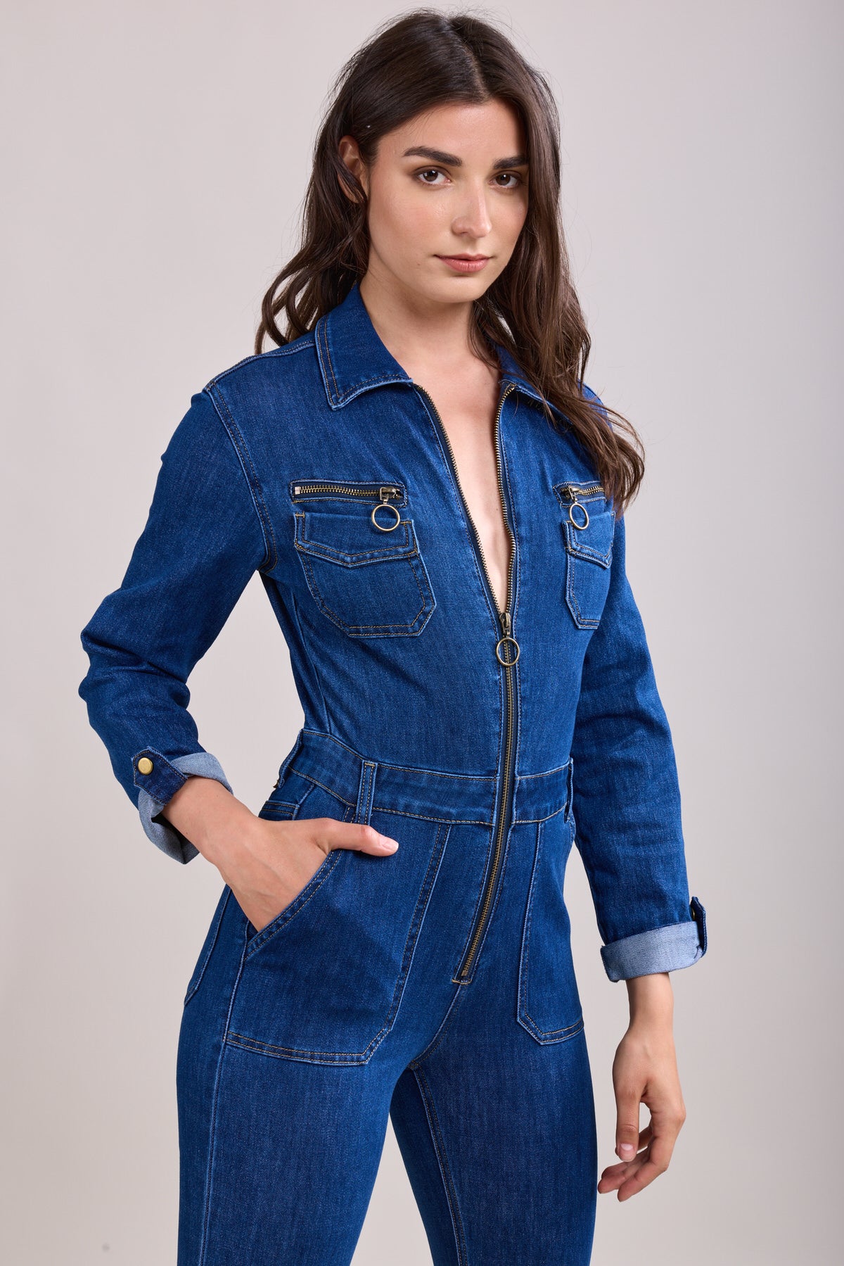 Toxik3 combinaison denim stretch ajustée à zip