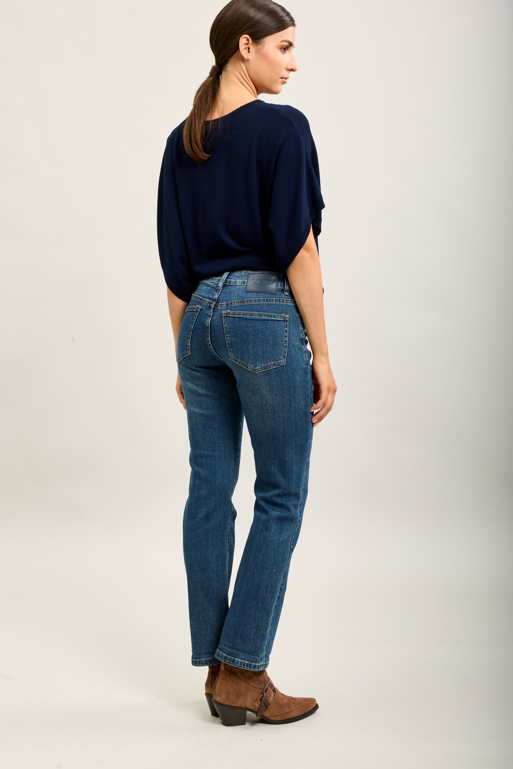 Toxik3 jean droit denim stretch strass