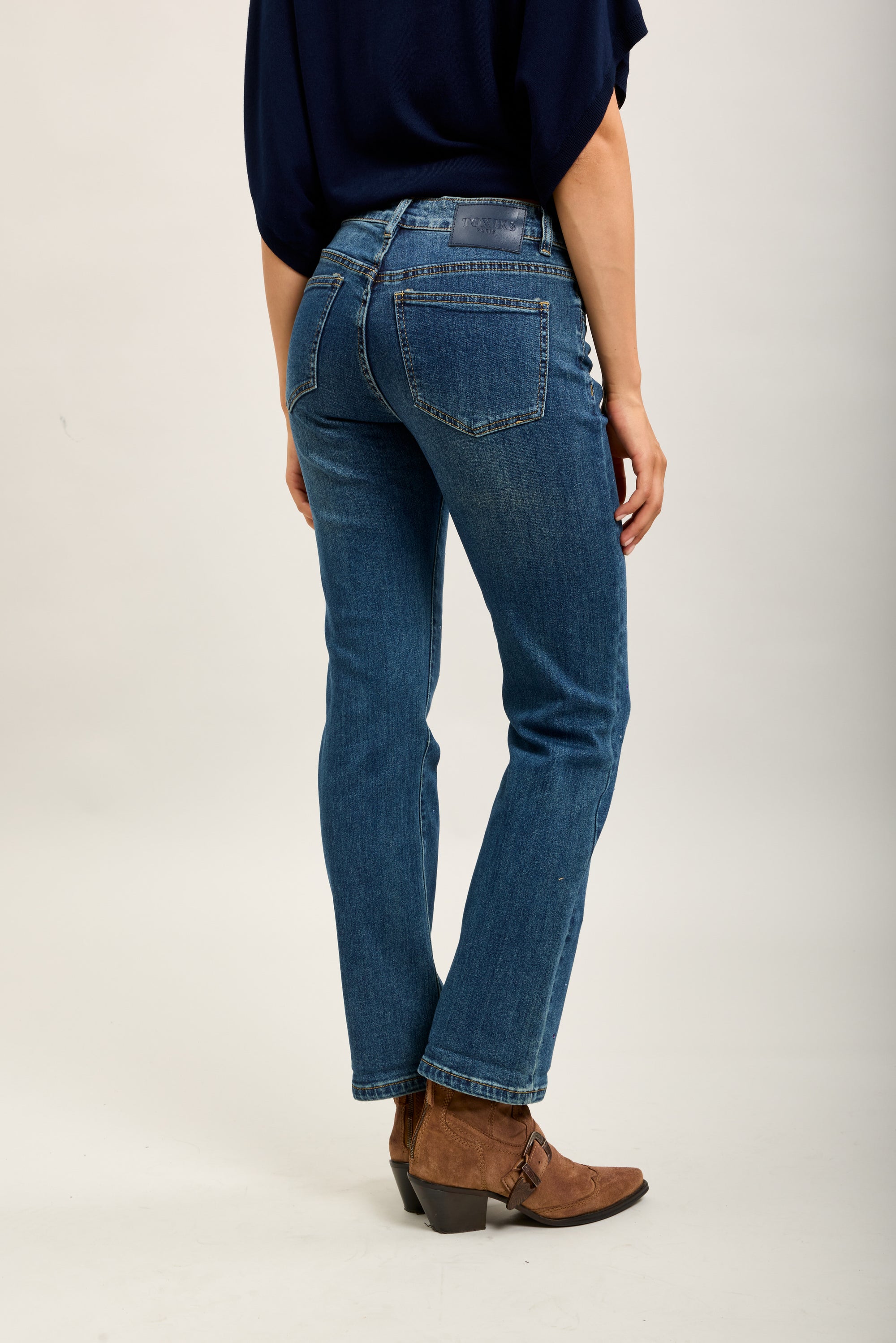 Toxik3 jean droit denim stretch strass