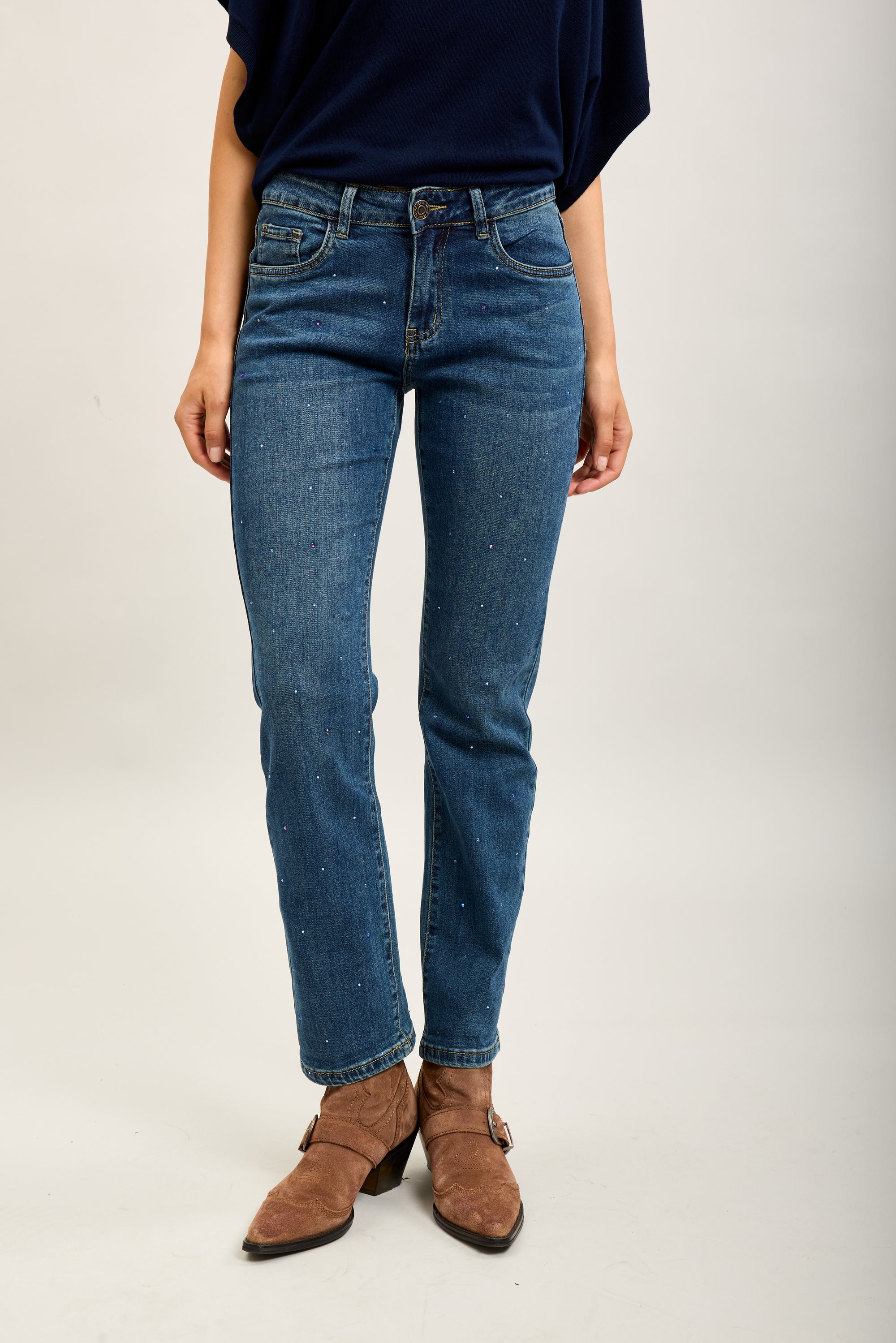Toxik3 jean droit denim stretch strass