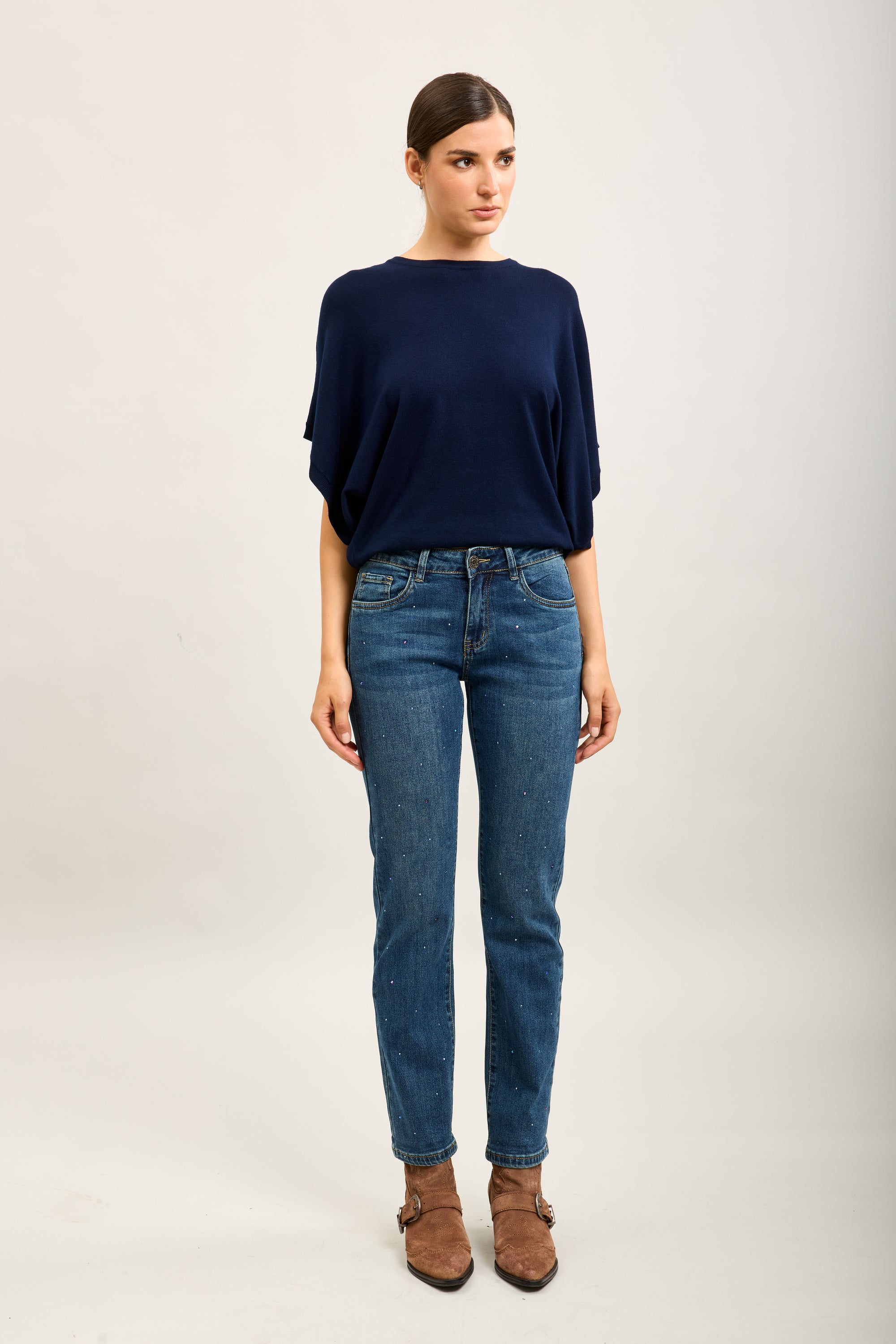 Toxik3 jean droit denim stretch strass