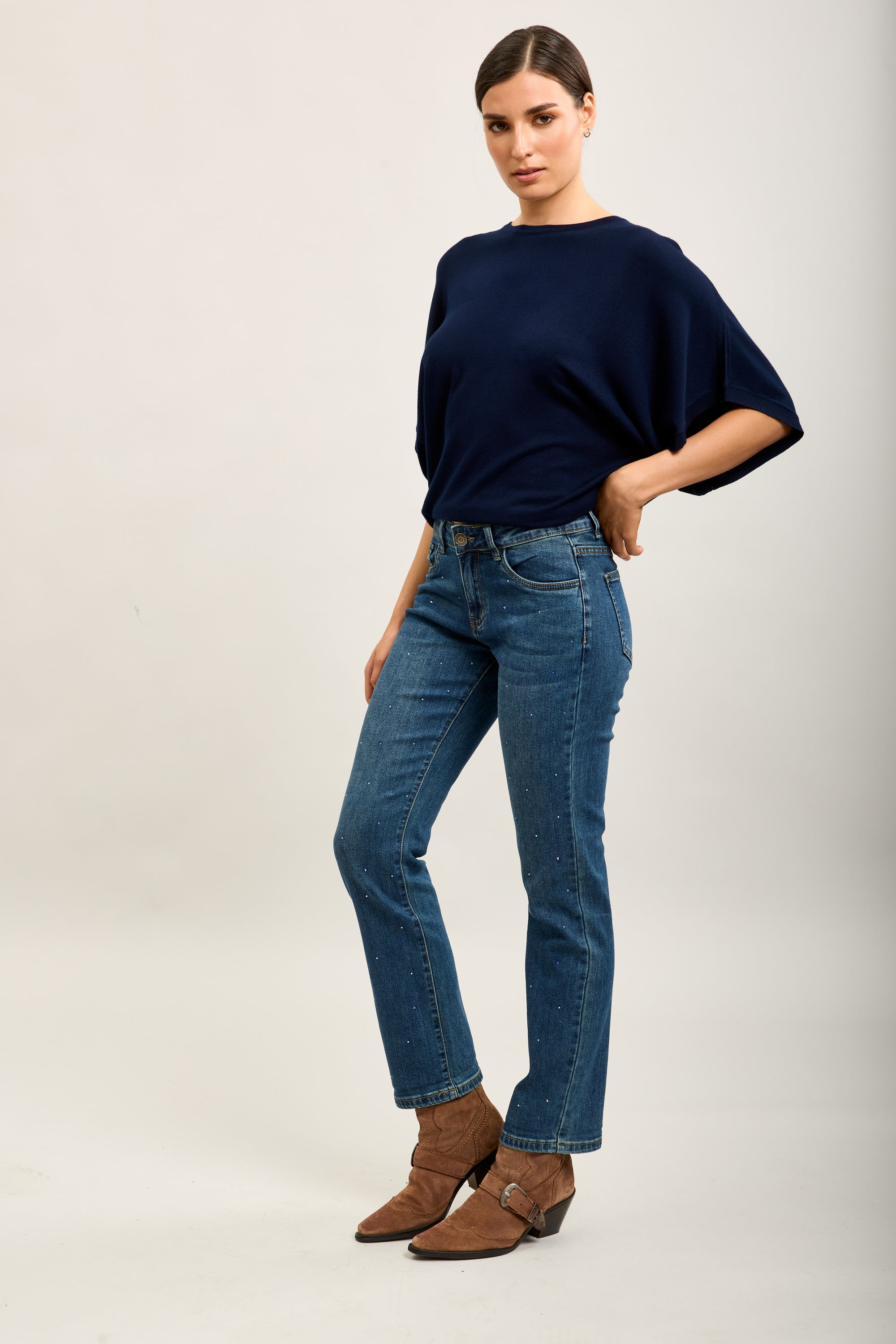 Toxik3 jean droit denim stretch strass