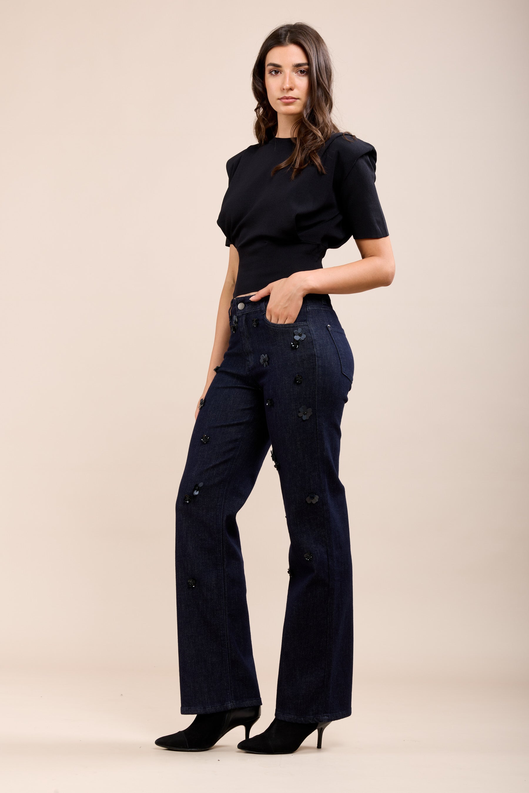 Toxik3 stretch straight jeans with flower sequins