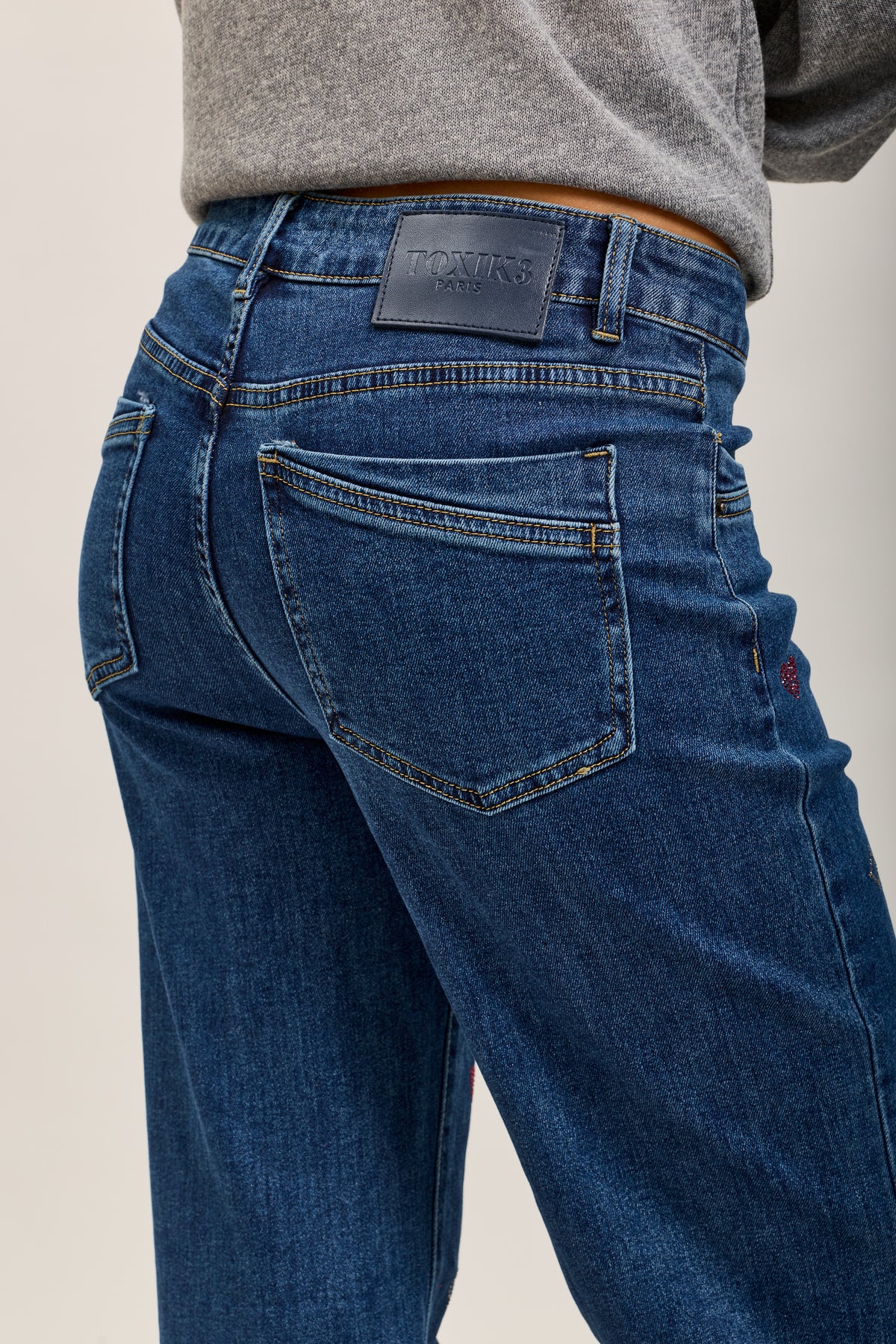 Toxk3 high waisted bootcut jean pants with rhinestone poker patterns