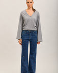 Toxk3 high waisted bootcut jean pants with rhinestone poker patterns