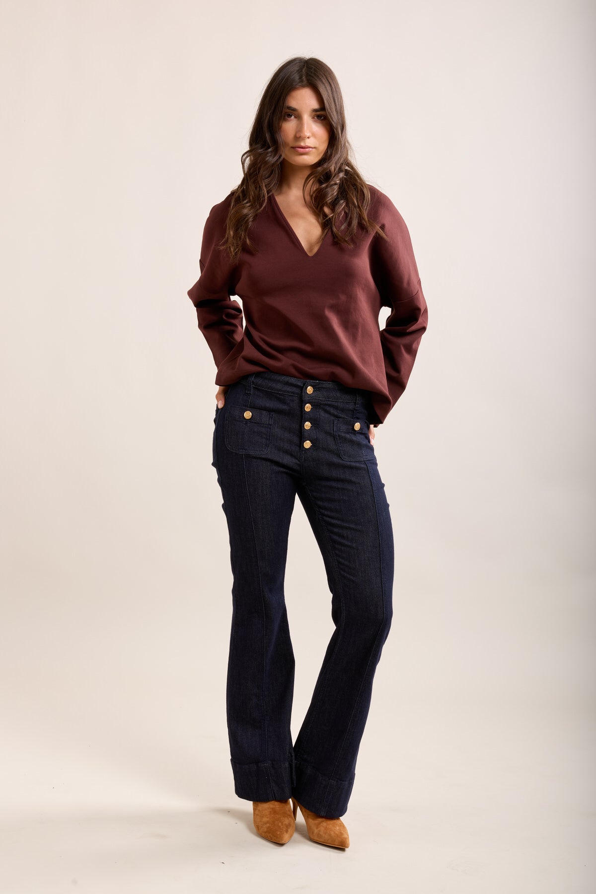 Toxik3 jean flare à boutons dorés