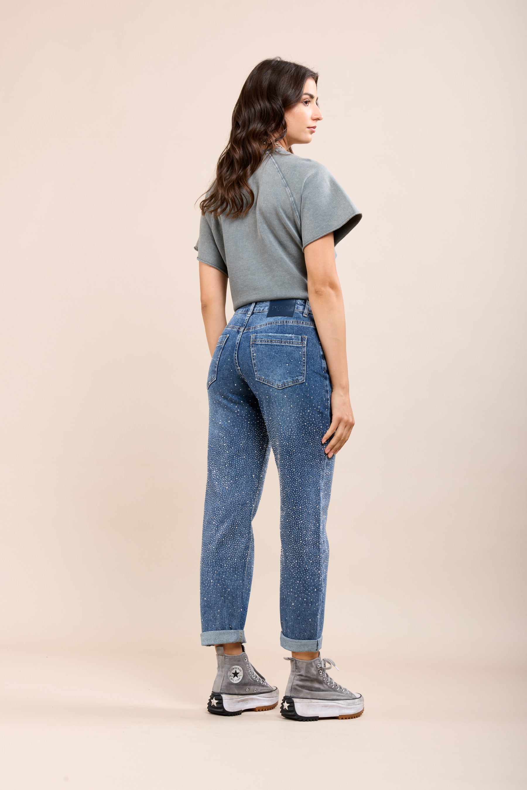 Toxik3 jean mom stretch revers full strass